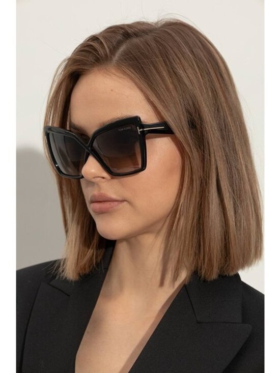 Tom Ford Fiore FT1195 52B Sunglasses Dark Havana Cat Eye Frame, Smoke Lenses main image 5